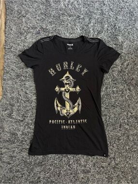 Hurley Black Short-Sleeve Anchor Graphic Tee